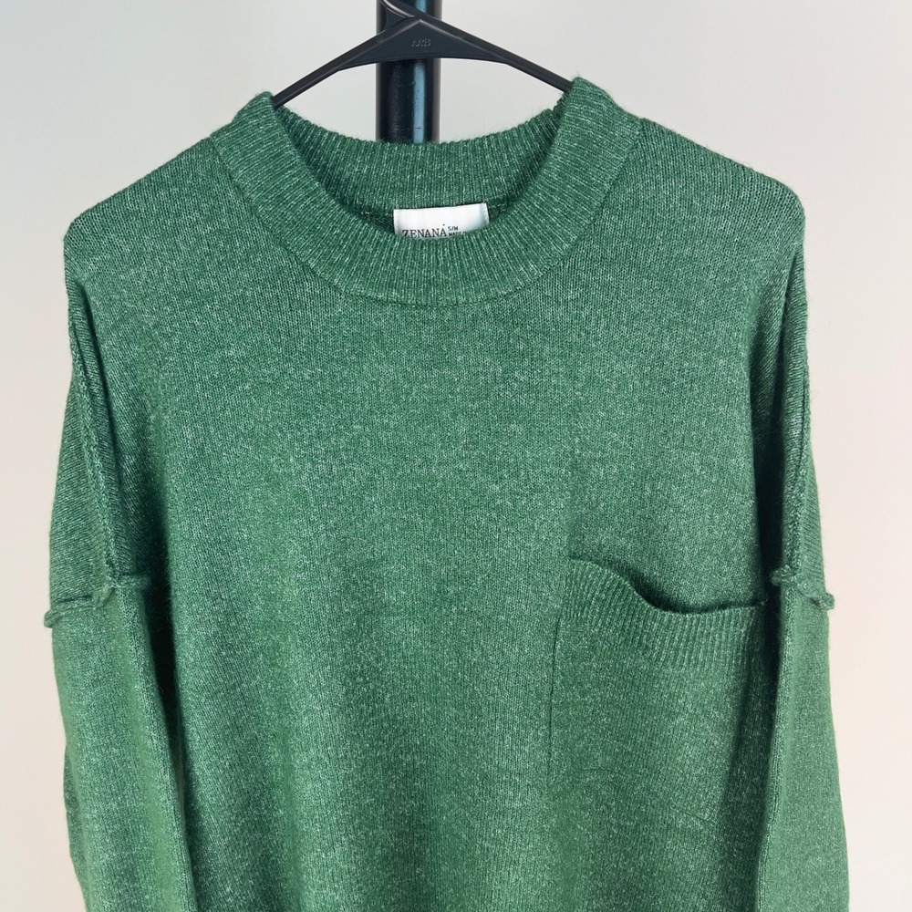 Zenana Green Oversized Crewneck Pocket Sweater TW-21039A S/M Womens